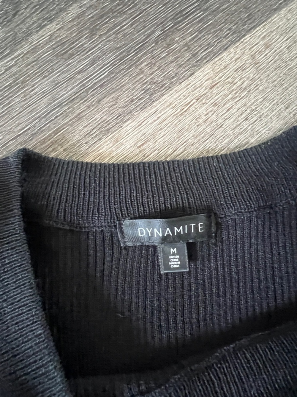 (12) Dynamite Black Ribbed Knit Crewneck Top - Picture 3 of 4